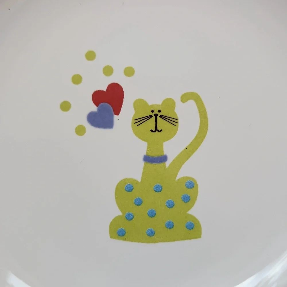 Whisker City Green Cat With Hearts Set Of Bowls